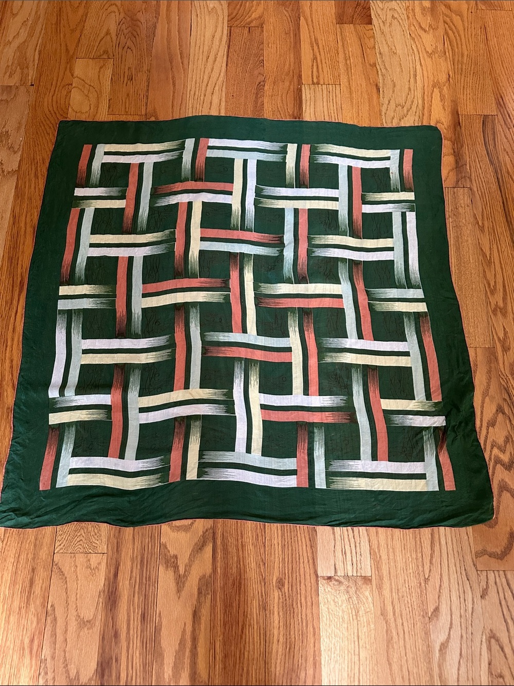 Silk Scarf Green Woven-Pattern Vintage